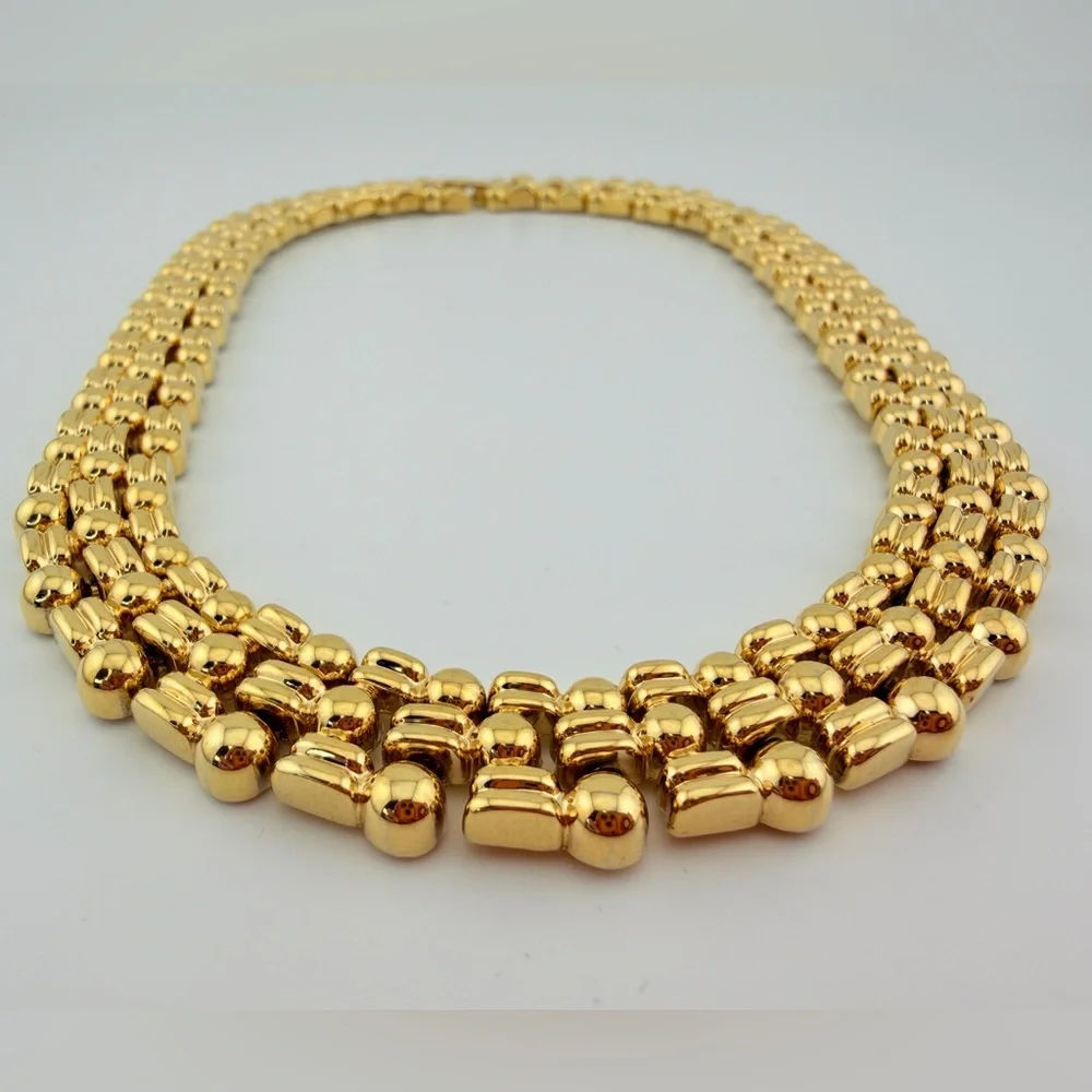 Vintage Ultra-Heavy Gold Plated Panther Link Necklace – 116g Couture Quality